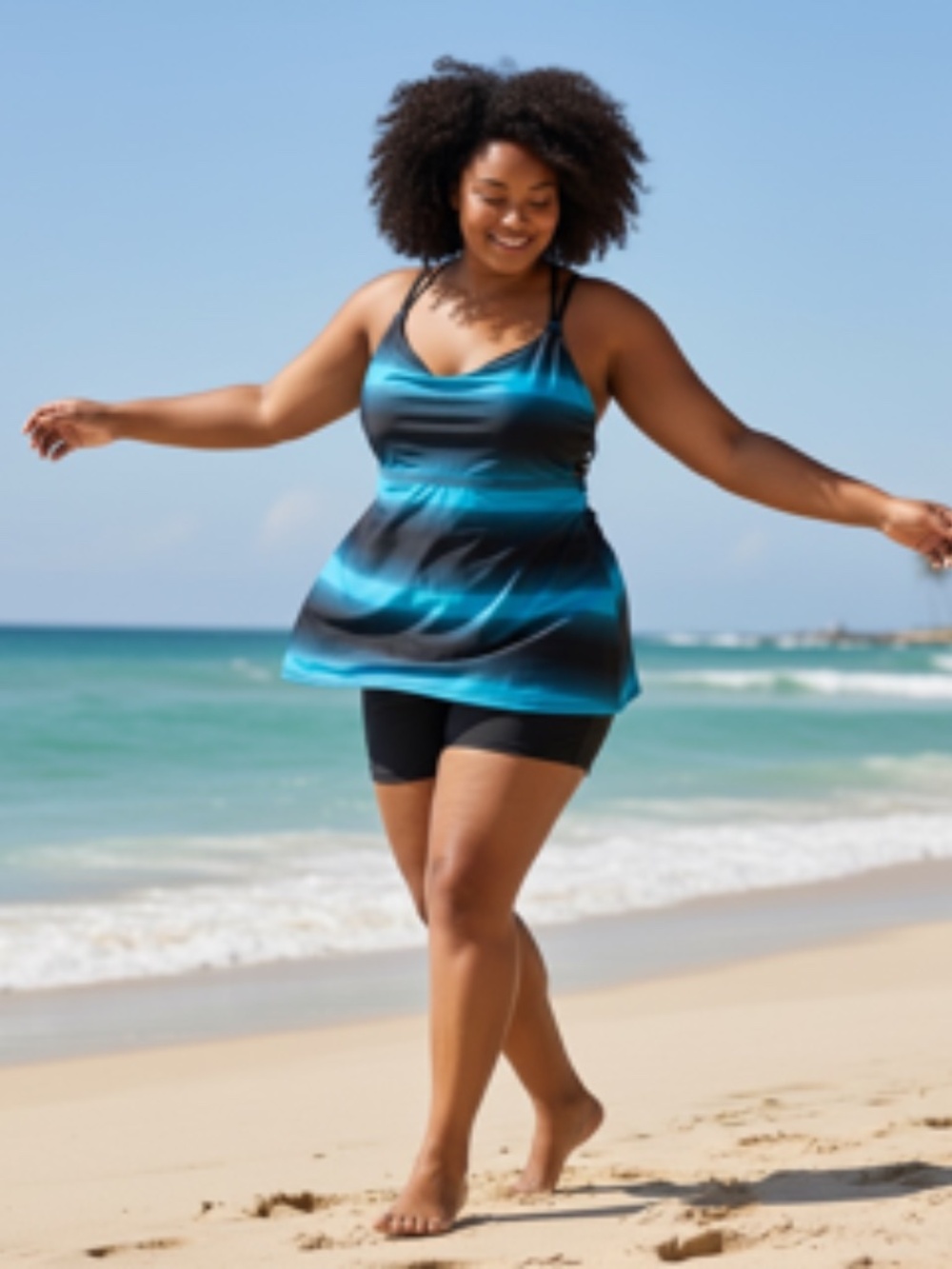 Women's 2-piece Teal & Black Tankini Strappy Back Swimsuit Set Size 4X
